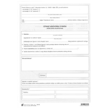 V-4-5/ncr Odluka o poslovno uvjetovanom otkazu ugovora o radu