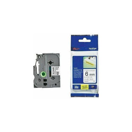 Ribbon BROTHER 6mm crna na bijeloj strong adhesiv - TZES211