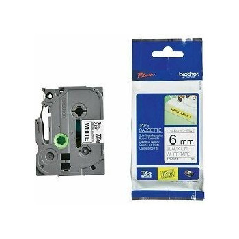 Ribbon BROTHER 6mm crna na bijeloj strong adhesiv - TZES211
