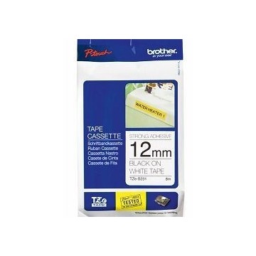 Ribbon BROTHER 12mm crna na bijeloj strong adhesiv - TZES231