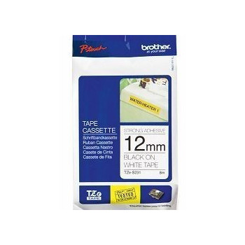 Ribbon BROTHER 12mm crna na bijeloj strong adhesiv - TZES231