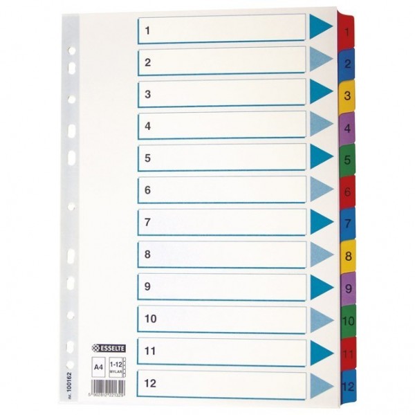 Pregrada kartonska A4 brojevi 1-12 kolor 12listova