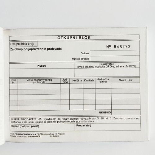 VII-8/ncr Otkupni blok 14,5x10,3mm, 3x50 listova
